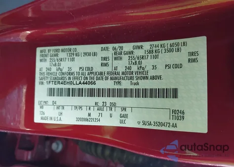 2020 Ford Ranger Xlt z USA, uszkodzony, nr VIN 1FTER4EH0LLA44066